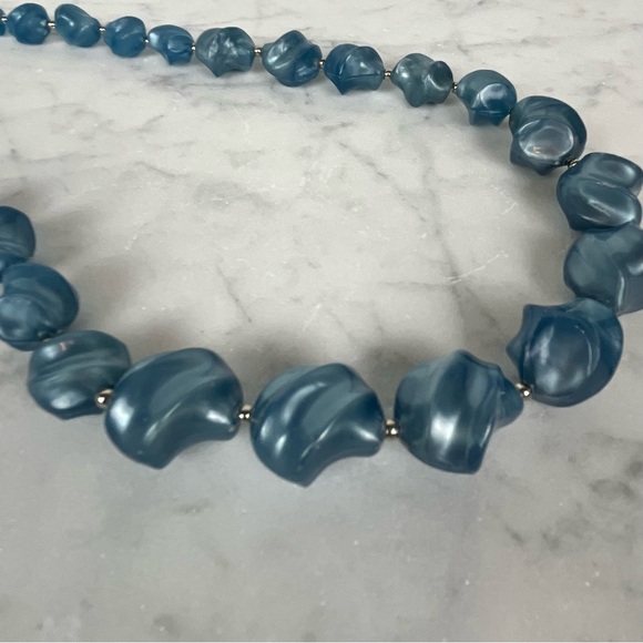 Vintage Plastic Blue and Silver Toned Beaded Necklace - Picture 9 of 15